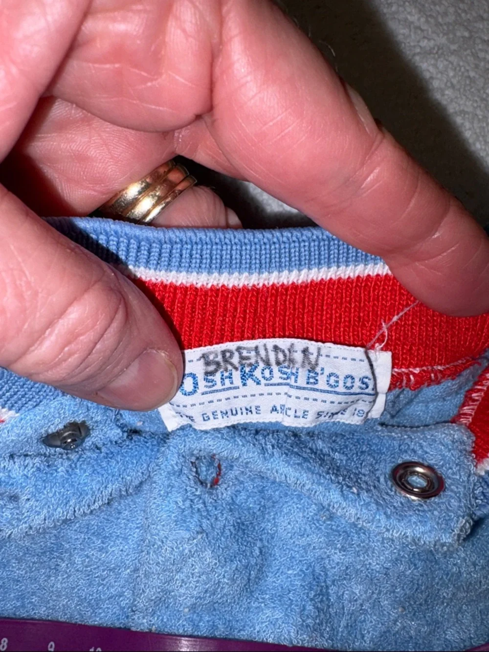 OshKosh B'gosh vintage Light Blue terry cloth Footed Red Trim sleeper 0/3m